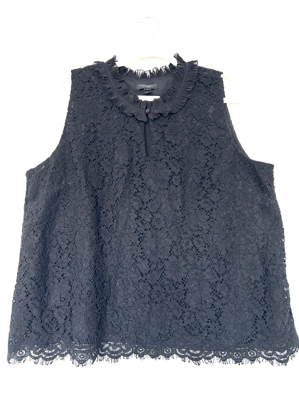 J. Crew Sleeveless Black Lace Ruffle Neck Women’s Top